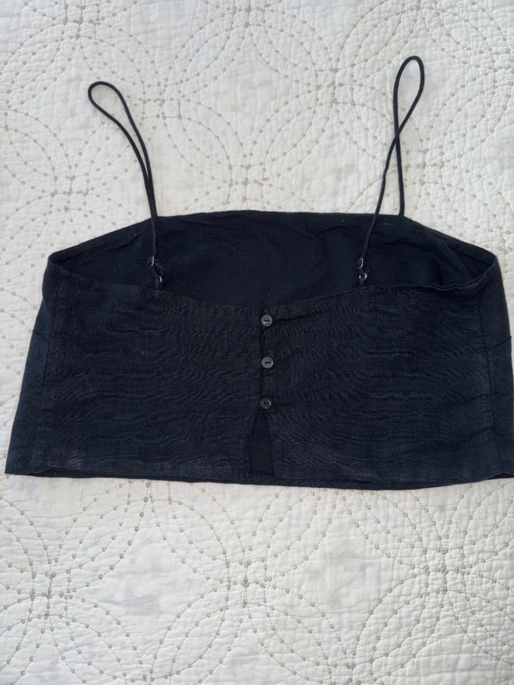 Abercrombie & Fitch Black Linen Blend Drop Top with Button Detail. Size M - Picture 2 of 5
